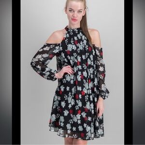 Karl Lagerfeld Sleeveless Red Floral Print Halter Neck Dress 12